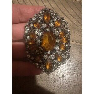 vintage art nouveau Beautiful Metal Work Glass Brooch Czech 30s